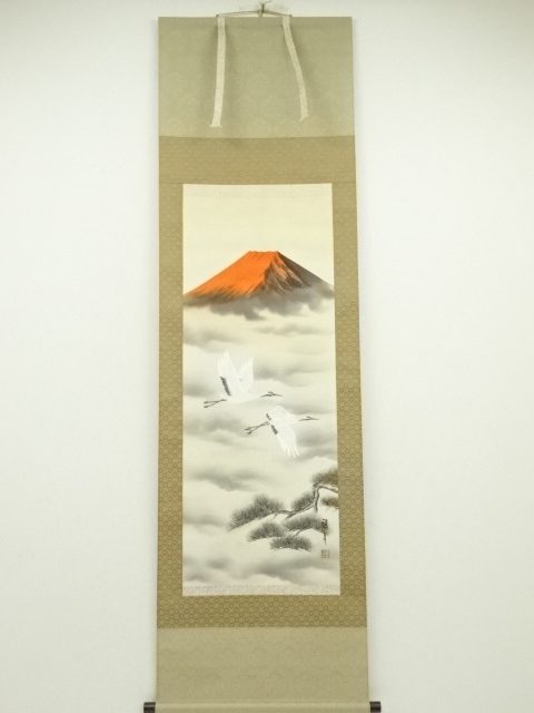 掛け軸 松橋玉昇 『 洋上赤富士 』 絹本 希少 軸装 茶道具 掛軸 美品